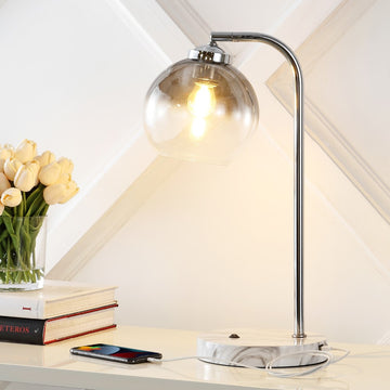 Ada 20" Industrial Contemporary Iron/Glass LED Task Lamp with USB Charging Port - JONATHAN Y